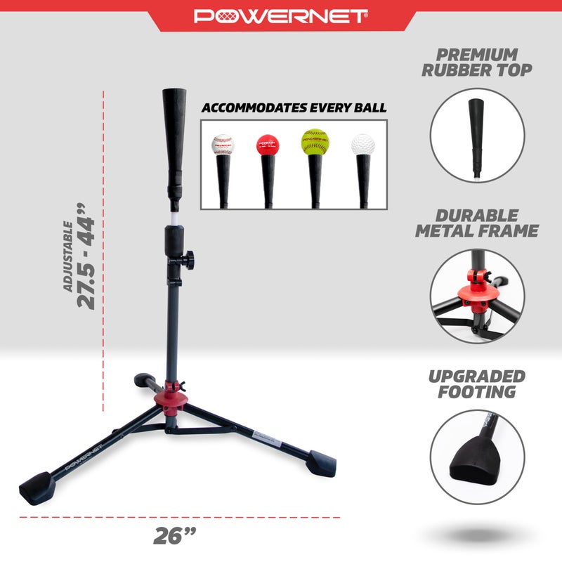 PowerNet Baseball & Softball Batting Tee, Adjustable Height Batting Tee 27.5" - 44", Portable Outdoor Baseball Training Equipment for Hitting Training (Deluxe) - Image 3